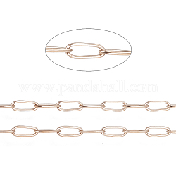 Revestimiento iónico (ip) 304 cadenas de clips de acero inoxidable, soldada, con carrete, oro rosa, 5.5x2.2x0.5mm, 10 m / rollo