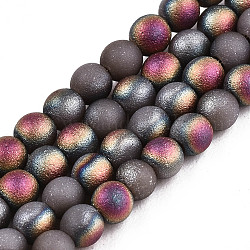 Perles de verre dépoli de galvanoplastie brins, demi-plaqué, ronde, brun coco, 3mm, Trou: 0.5mm, Environ 149~150 pcs/chapelet, 15.35''~15.75'' (39~40 cm)