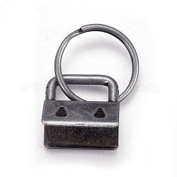 Porte-clés divisés en fer électrolytique, accessoires de fermoir porte-clés, avec les embouts du ruban, argent antique, Fin: 20~21x20~21x13~14 mm, anneau: 24x2.5 mm