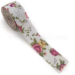Cotton Linen Printed Ribbons, Garment Accessories, Flat, Flower, 1-5/8 inch(40mm)