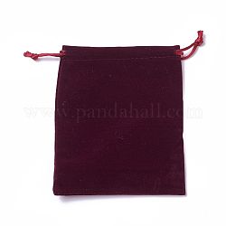 Pochettes d'emballage en velours, sacs à cordonnet, rouge foncé, 15~15.2x12~12.2 cm