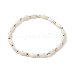 Braccialetti elasticizzati con perline ovali intrecciate con conchiglia naturale da donna, bianco, diametro interno: 2-1/4 pollice (5.8 cm)