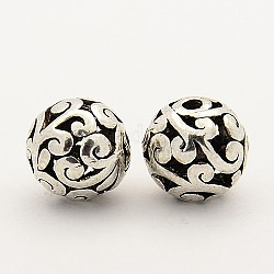 Alloy Filigree Beads, Filigree Ball, Round, Antique Silver, 10mm, Hole: 2mm
