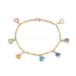 Colorful Glass Triangle Charm Bracelet, Iron Jewelry for Women, Golden, 7-5/8 inch(19.3cm)