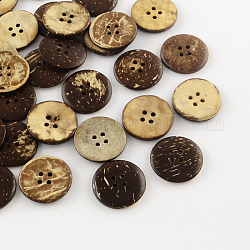 4 botones de coco redondas planas hoyos de, coco marrón, 23x4mm, agujero: 2 mm