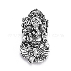 Tibetan Style Alloy Pendants, Hindu Elephant God Lord Ganesh Statue, Lead Free & Nickel Free & Cadmium Free, Thailand Sterling Silver Plated, 44x24x11mm, Hole: 8mm