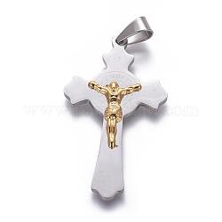 Pendentif de crucifix en 304 acier inoxydable, pour Pâques, or et acier inoxydable Couleur, 49.5x28x4.5mm, Trou: 8.5x5mm