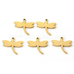 Vacuum Plating 304 Stainless Steel Pendants, Laser Cut, Dragonfly, Golden, 16x17x1mm, Hole: 1.2mm