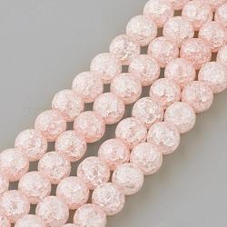Chapelets de perles en quartz craquelé synthétique, ronde, teinte, rose, 8mm, Trou: 1mm, Environ 50 pcs/chapelet, 15.7 pouce