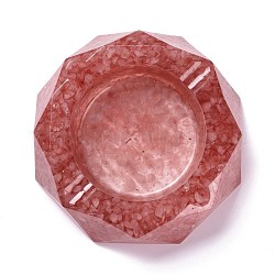 Cenicero de resina con piedras de viruta de cuarzo rosa natural, con resina, decoración de mesa de oficina en casa, octágono, 103x98x26mm, diámetro interior: 60 mm