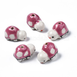 Handmade Porcelain Beads, Famille Rose Style, Turtle, Pale Violet Red, 20~20.5x12~12.5x12.5~14mm, Hole: 2mm