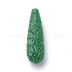 Perline corallo sintetico, tinto, goccia, verde, 33~35x11~12x10.5mm, Foro: 1.5 mm