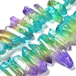 Fili di perline tinte in cristallo di quarzo naturale, pepite, medio orchidea, 24~50x6~12x5~8mm, Foro: 1 mm, circa 47~50pcs/filo, 35~37cm