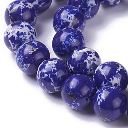 Fili di perle di diaspro sintetico regali / diaspro imperiale / sedimenti marini, tinto, tondo, blu scuro, 12mm, Foro: 1 mm, circa 33pcs/filo, 15.7 pollice