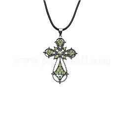 Collier pendentif croix en alliage de zinc, avec strass, olivine, 19.69 pouce (50 cm)