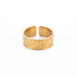 Chapado en iones (ip) 304 acero inoxidable rombo acanalado anillo de puño abierto para mujer, sin níquel, real 18k chapado en oro, nosotros tamaño 9 1/4 (19.1 mm)