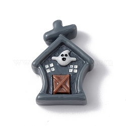 Cabujones de resina opaca con tema de halloween, negro, patrón de la casa, 27x19x6.5mm