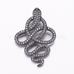 Pendentifs avec zircon cubiques à micro-pavés en laiton, serpent, gunmetal, 35x24x2.5mm, Trou: 2x3mm