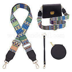WADORN Wide Purse Strap with PU Leather Coin Wallet, 57.09 Inch Adjustable Crossbody Shoulder Strap with Zipper Mini Change Pouch Canvas Handbag Strap Replacement, Colorful