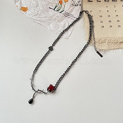 Collier pendentif fleur de vie en lampadaire et verre avec chaînes en acier titane, firebrick, 19.69 pouce (50 cm)