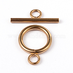Revestimiento iónico (ip) 304 cierres de palanca de anillo de acero inoxidable, real 18k chapado en oro, anillo: 16x12x2 mm, agujero: 2.5 mm, bar: 18x7x2 mm, agujero: 3 mm