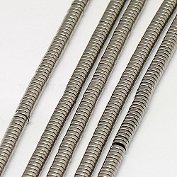 Electroplate Non-magnetic Synthetic Hematite Beads Strands, Heishi Beads, Flat Round/Disc, Grade A, Silver Plated, 3x1mm, Hole: 1mm, about 400pcs/strand, 16 inch