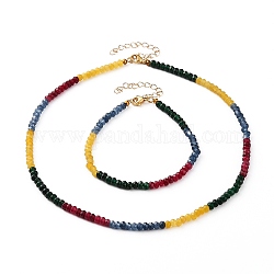 Ensembles de bijoux en perles de jade de malaisie naturelle teints, Colliers et bracelets en perles, avec fermoir pince de homard, or, couleur mixte, 8-1/8 pouce (20.5 cm), 16-1/8 pouce (41 cm)