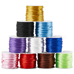 Sunnyclue 10 rollo de cordón satinado de nailon de 10 colores, Cadena de cuentas, Para anudar chino, producir joyería, color mezclado, 2mm, alrededor de 10.93 yarda (10 m) / rollo, 1 rollo / color