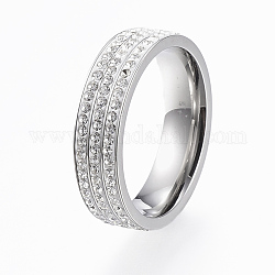 Anillos de dedo de banda ancha de 304 acero inoxidable, con diamantes de imitación de arcilla polimérica, tamaño de 8, color acero inoxidable, 18mm
