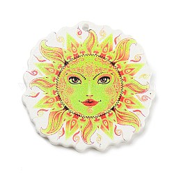 Printed Opaque Acrylic Pendants, Sunflower, Yellow, 35x35x2mm, Hole: 1.5mm