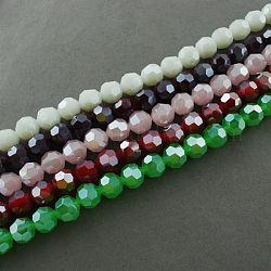 Electroplate Glass Beads Strands, Pearl Luster Plated, Imitation Jade, Faceted, Round, Mixed Color, 8x7mm, Hole: 1mm, 72pcs/strand, 21.2inch