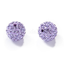 Perles de boule pavé disco , Perles de strass en argile polymère, Grade a, ronde, violette, pp14 (2~2.1mm), 10mm, Trou: 1.0~1.2mm