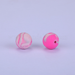 Perles focales rondes en silicone imprimées, rose chaud, 15x15mm, Trou: 2 mm