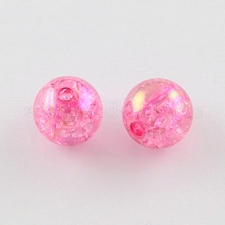 Bubblegum AB Color Transparent Crackle Acrylic Round Beads, Hot Pink, 12mm, Hole: 2.5mm, about 520pcs/500g