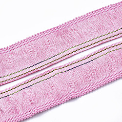 Bordure en polyester avec franges, accessoires de costumes, rose chaud, 39~40x2 mm, environ 20 m / sac