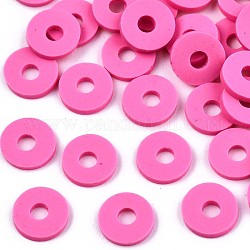 Perles en pâte polymère manuel, pour les fournitures de bricolage bijoux artisanat, disque / plat rond, perles heishi, rose foncé, 8x1mm, Trou: 2mm, environ 13000 pcs/1000 g