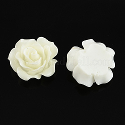 Rosa cabochons de la resina de la flor, blanco, 20x20x10mm