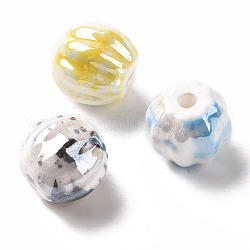 Perles de porcelaine perlées manuelles, porcelaine émaillée lumineux, arc-en-ciel plaqué, citrouille, couleur mixte, 13x12mm, Trou: 2mm