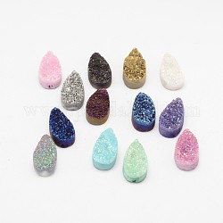 Teardrop Electroplate Natural Druzy Crystal Cabochons, Mixed Color, 20x10x4~8mm