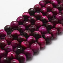 Natürlichen Tigerauge Perlenstränge, gefärbt und erhitzt, Runde, Medium violett rot, 6 mm, Bohrung: 1 mm, ca. 61 Stk. / Strang, 14.9 Zoll ~ 15.1 Zoll