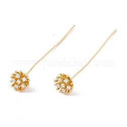 Brass Micro Pave Clear Cubic Zirconia Flower Head Pins, Golden, 50mm, Pin: 21 Gauge(0.7mm), Flower: 8mm in diameter