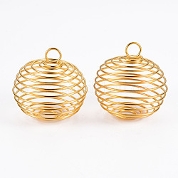 Pendentifs en fil de fer, pendentifs de cage de perle en spirale, ronde, or, 35x30mm, Trou: 5mm