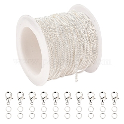 Наборы для изготовления ожерелья из цепочки для бордюров своими руками, в том числе латунные цепи длиной 10 м, 20 застежка-клешня из цинкового сплава и 50 латунных прыжковых кольца, серебряные, 2x1.5x0.3 мм
