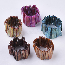 Süßwasser Shell Perlen Stretch-Armbänder, gefärbt, Rechteck, Mischfarbe, 1-3/4 Zoll ~ 1-7/8 Zoll (4.6~4.9 cm)