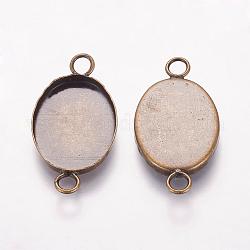 Brass Cabochon Connector Settings, Plain Edge Bezel Cups, Oval, Nickel Free, Antique Bronze, 26x14x1mm, Hole: 2mm, Tray: 13x18mm