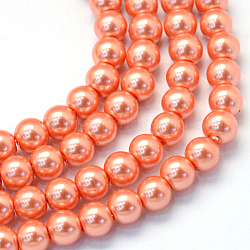 Perlas de perlas redondas de perlas de vidrio perlado pintado, coral, 8~9mm, agujero: 1 mm, aproximamente 105 pcs / cadena, 31.4 pulgada