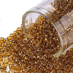 Toho runde Saatperlen, japanische Saatperlen, (2156) Innenfarbe Kristall / goldener Bernstein, 8/0, 3 mm, Bohrung: 1 mm, ca. 10000 Stk. / Pfund