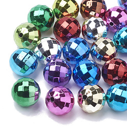 Perles acryliques plaquées par couleur, facette, ronde, couleur mixte, 18mm, Trou: 2mm, environ 140 pcs/500 g