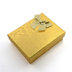 Прямоугольник картона комплект ювелирных изделий коробки, 2 слот, с внешними бантом и губкой внутри, для кольца и серьги, золотые, 83x53x27 мм