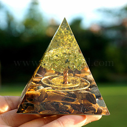 Смола оргонитовая пирамида украшения для дома, с натуральными чипами драгоценных камней, золотые, 60x60x60 мм
